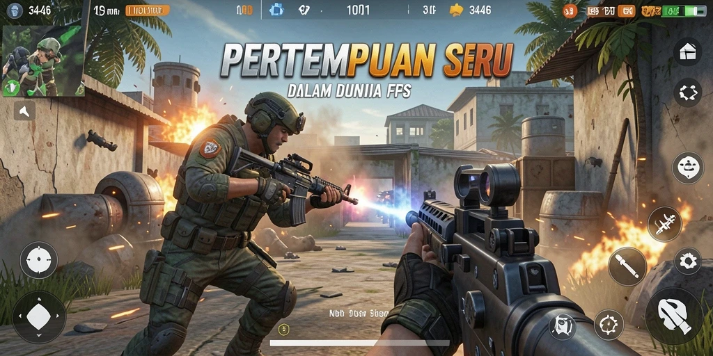 Screenshot gameplay yang menampilkan aksi tembak-menembak di <strong>3446</strong>.