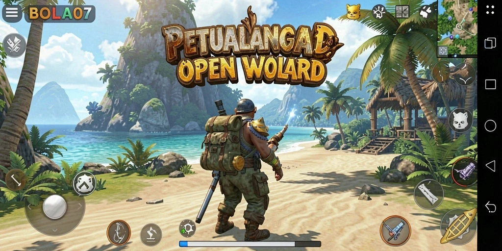 Tampilan gameplay BOLA07 di dunia terbuka yang luas.
