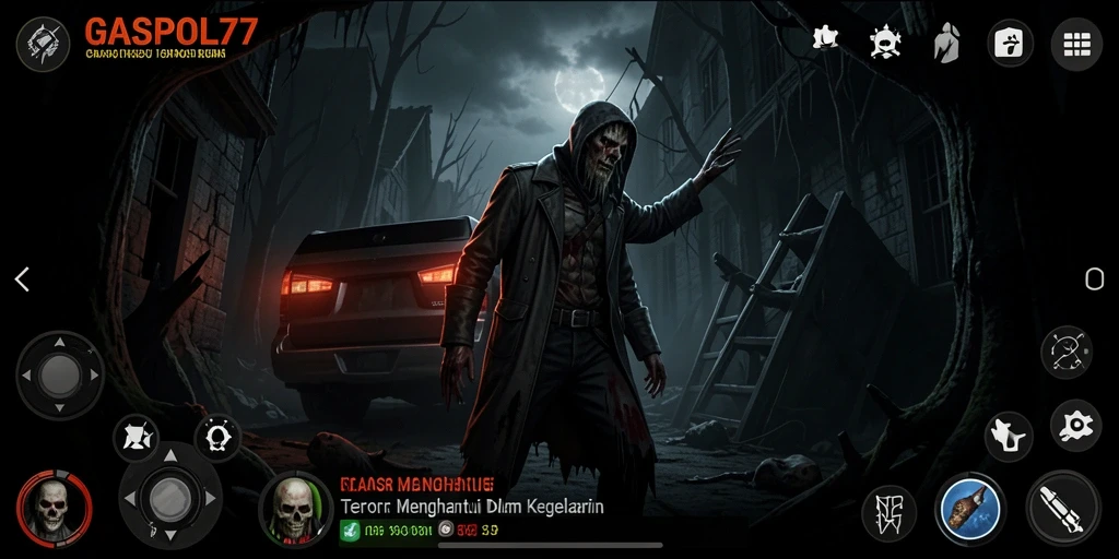 Screenshot menampilkan suasana menyeramkan di dalam game GASPOL77.