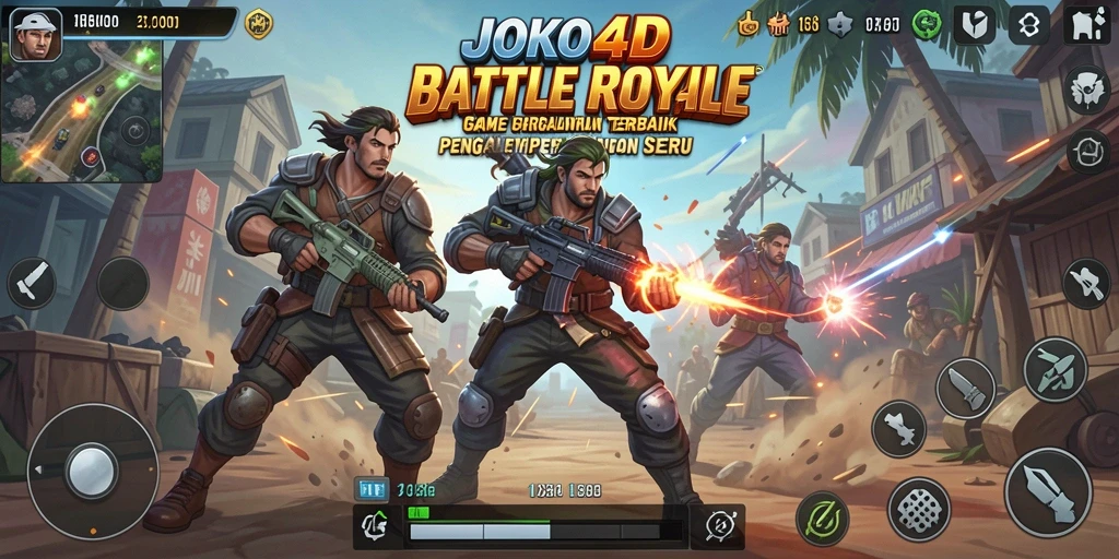 Screenshot gameplay seru di JOKO4D menampilkan pertarungan intens Battle Royale.