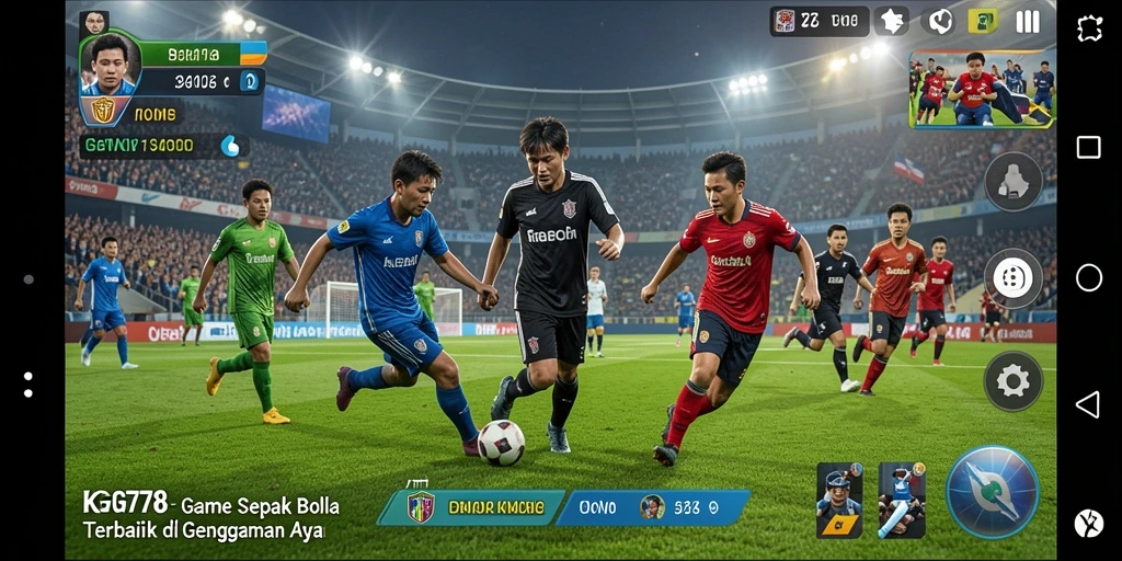 Tampilan gameplay dan aksi di lapangan sepak bola yang mendebarkan.