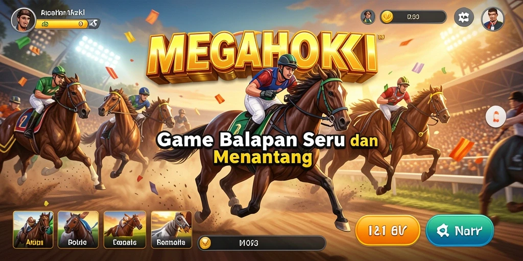 Gameplay seru dan menegangkan di MEGAHOKI saat balapan.