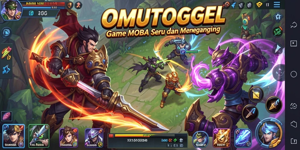 Tampilan gameplay seru dari OMUTOGEL dengan strategi MOBA yang mendalam.