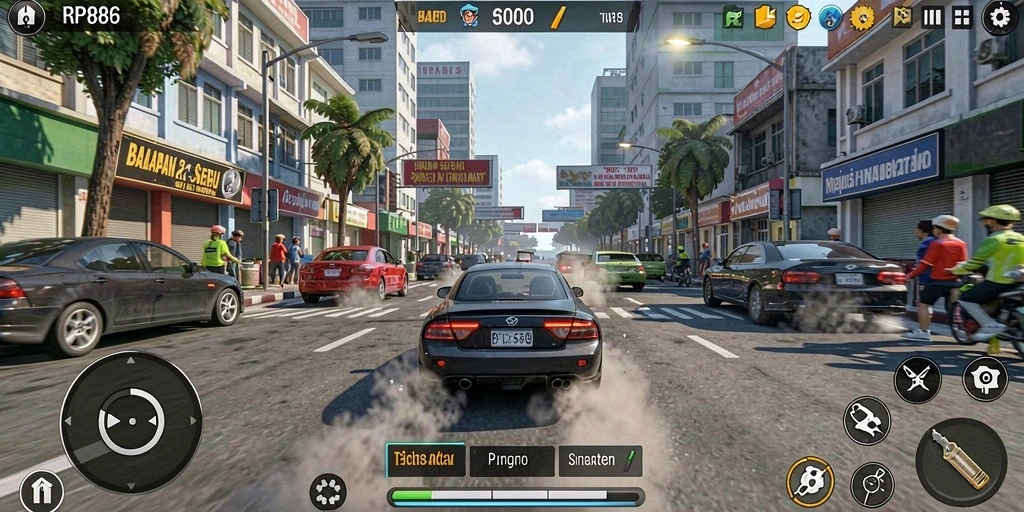 Gameplay seru balapan di RP886 dengan berbagai mobil.