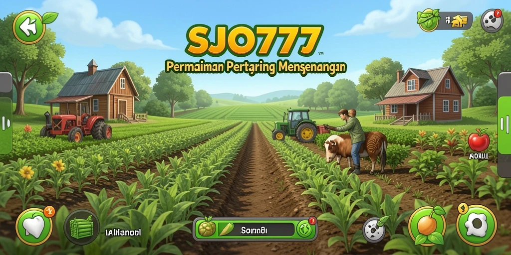Tampilan gameplay SJO777 menampilkan ladang pertanian yang subur dan indah.
