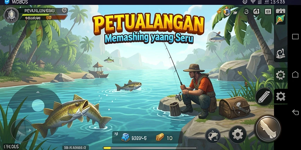Gameplay WDBOS yang seru dan mendebarkan saat memancing.